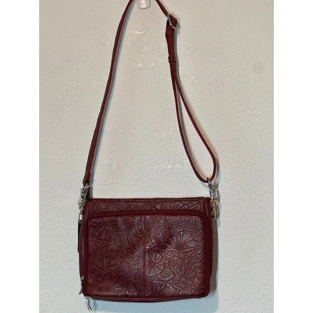 Gun Tote'n Mamas Burgundy Floral Embossed Leather Concealed Carry Crossbody Bag